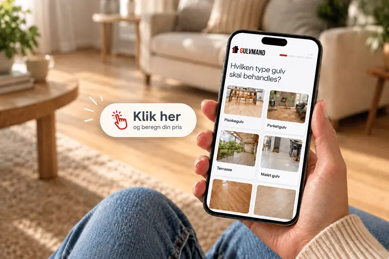 Klik her og få din pris på gulvafslibning med vores prisberegner fra 1Gulvmand