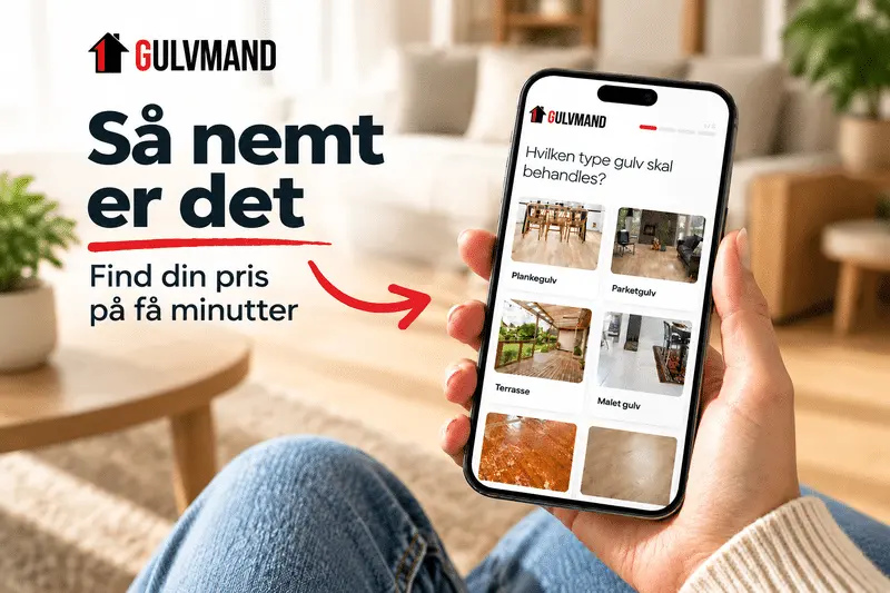 Smartphone med app hvor du kan hente en pris på gulvafslibning