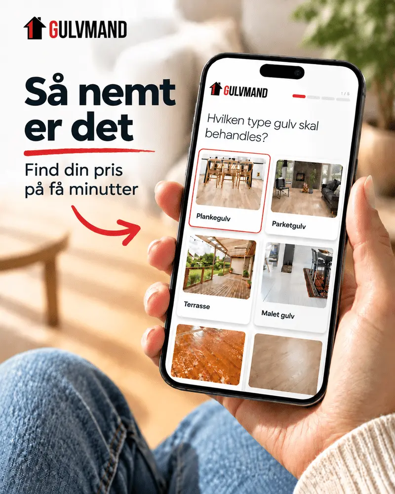 Smartphone med app hvor du kan hente en pris på gulvafslibning